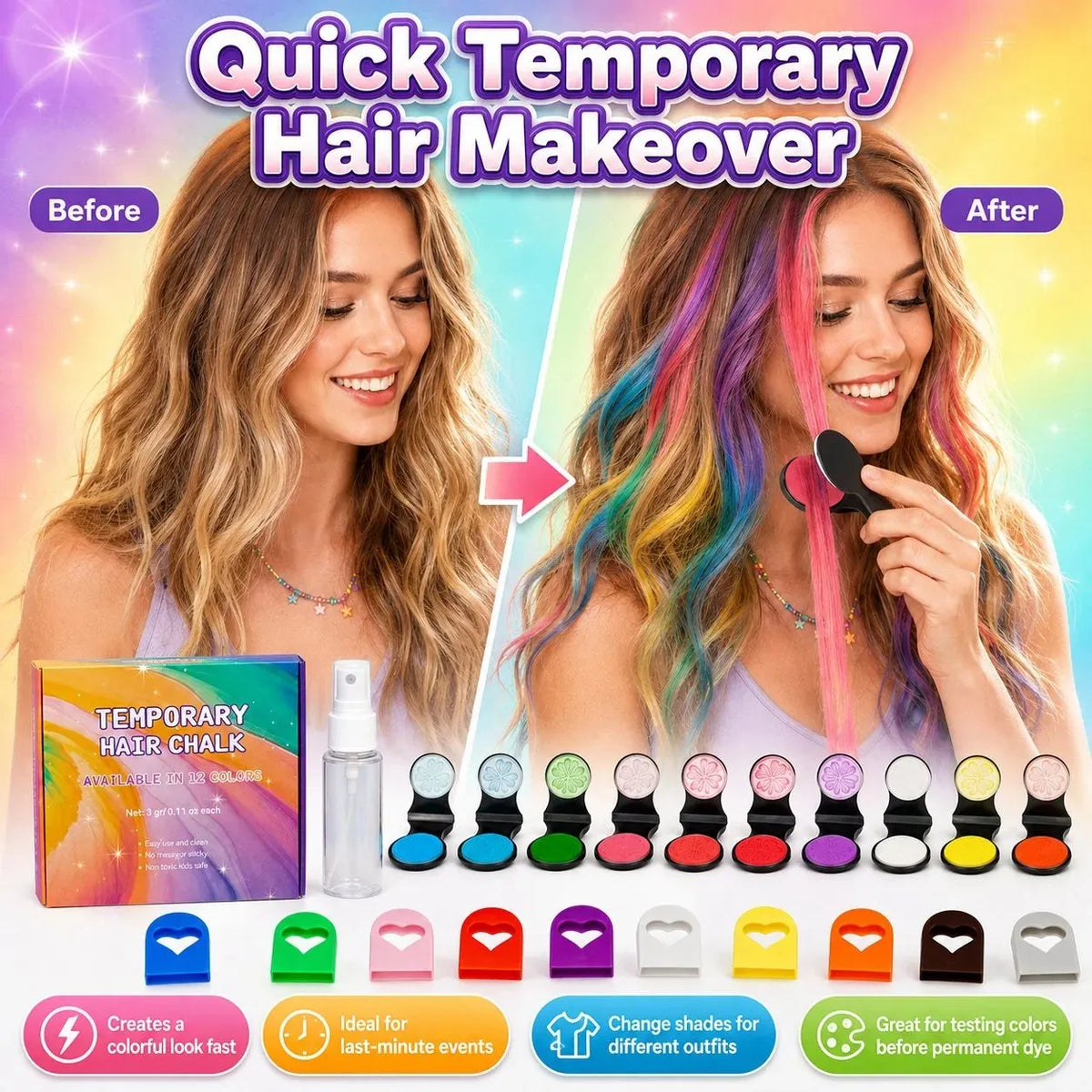 🔥 HOT SALE 🔥🌈12-Color Temporary Hair Chalk Applicator Set
