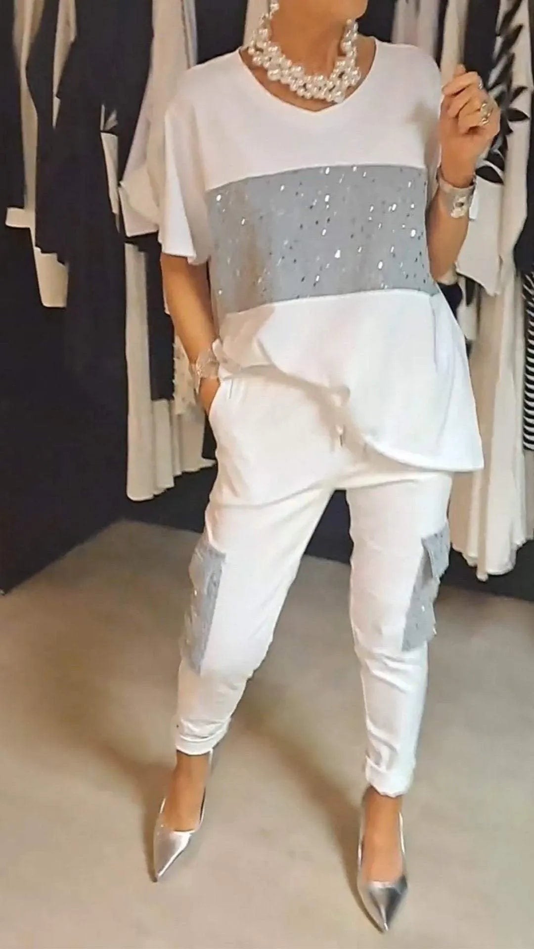 Sequin splicing short-sleeve T-shirt and pants casual sets 🔥(BUY 2 FREE SHIPPING)🔥