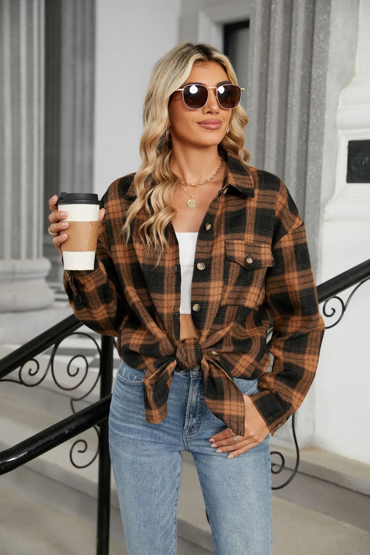 🔥Women's flannel plaid casual loose long-sleeved shirt