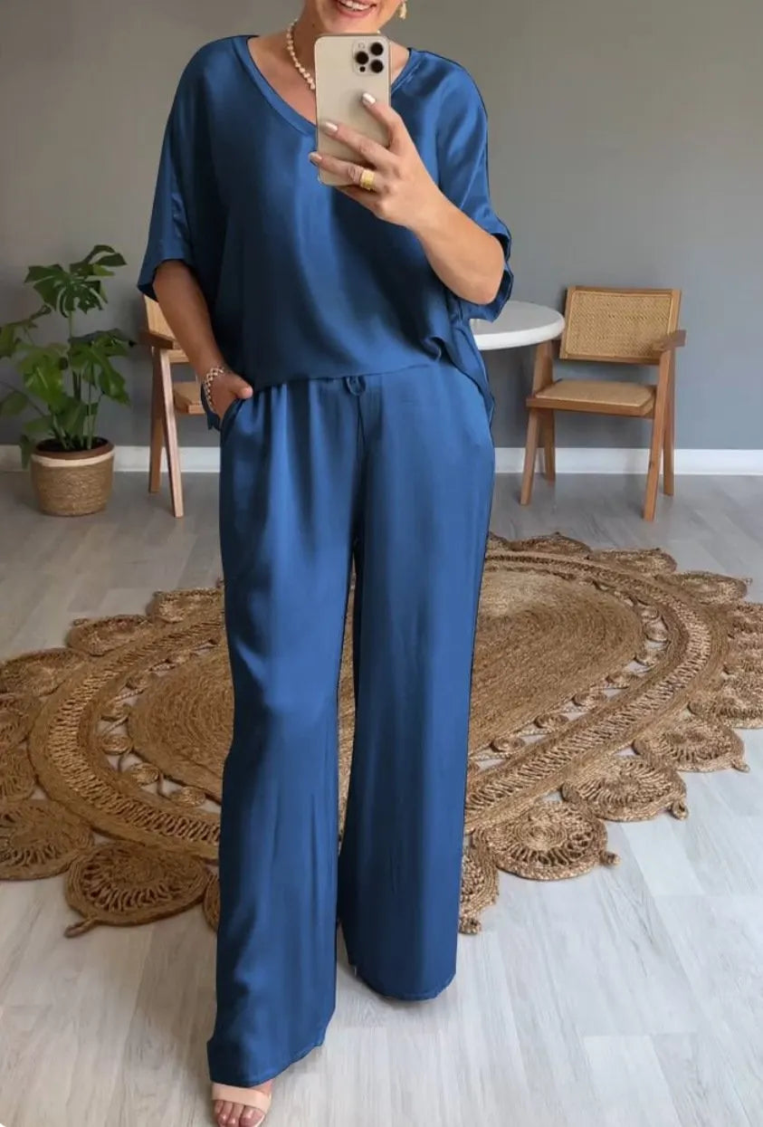 V-neck Satin Two-piece Suit - buy 2 free shipping