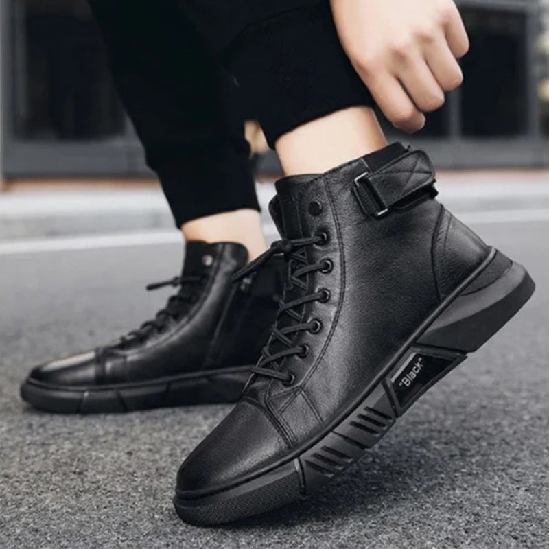 MARTINI' BLACK LEATHER BOOTS