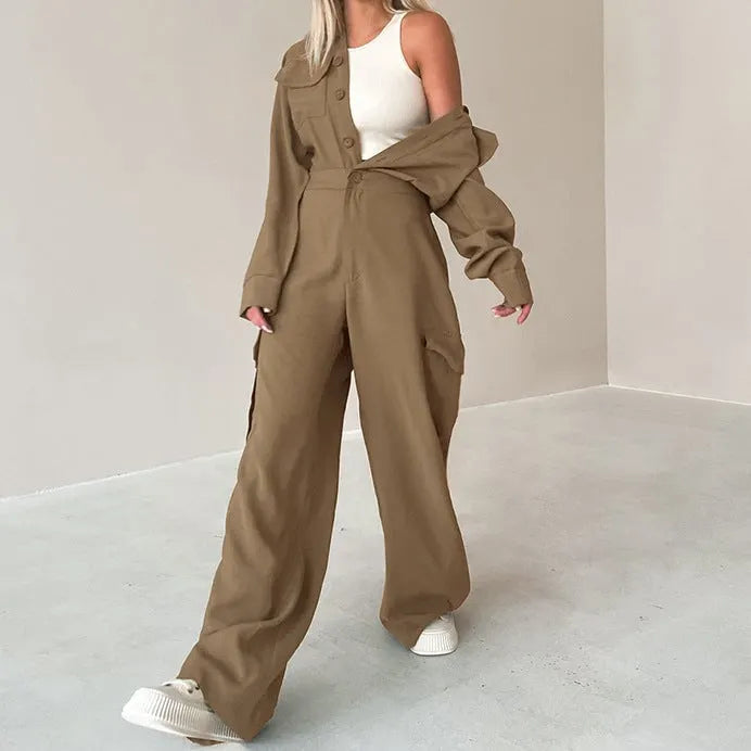 Plain Casual Long Sleeve Jumpsuit