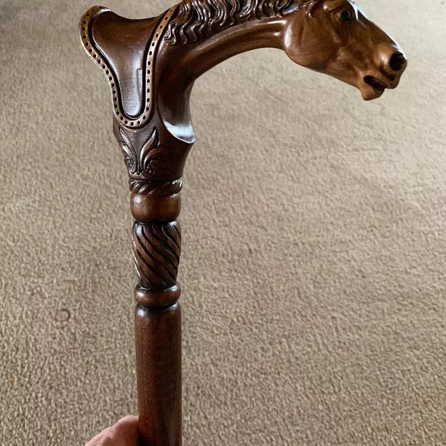Designer Art Wooden Cane badass Walking Stick Horse with Saddle, Fancy decorative canes for ladies and men