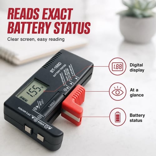 🔥 HOT SALE 🔥Digital Battery Checker – Large LCD display shows exact remaining power. Compact & portable – test before you toss!
