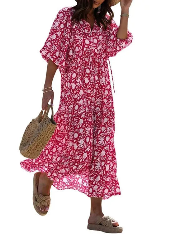 WOMEN'S PUFF SLEEVE FLORAL BOHO MAXI DRESS (BUY 2 FREE SHIPPING)