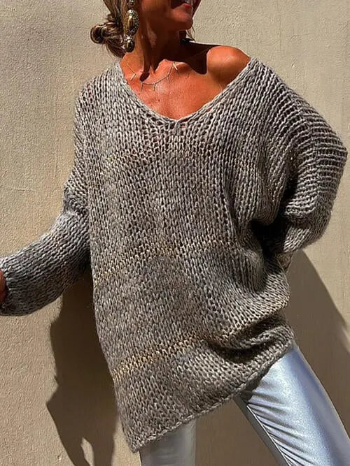 Autumn Brunch Knit Striped Colorblock Loose Pullover Sweater