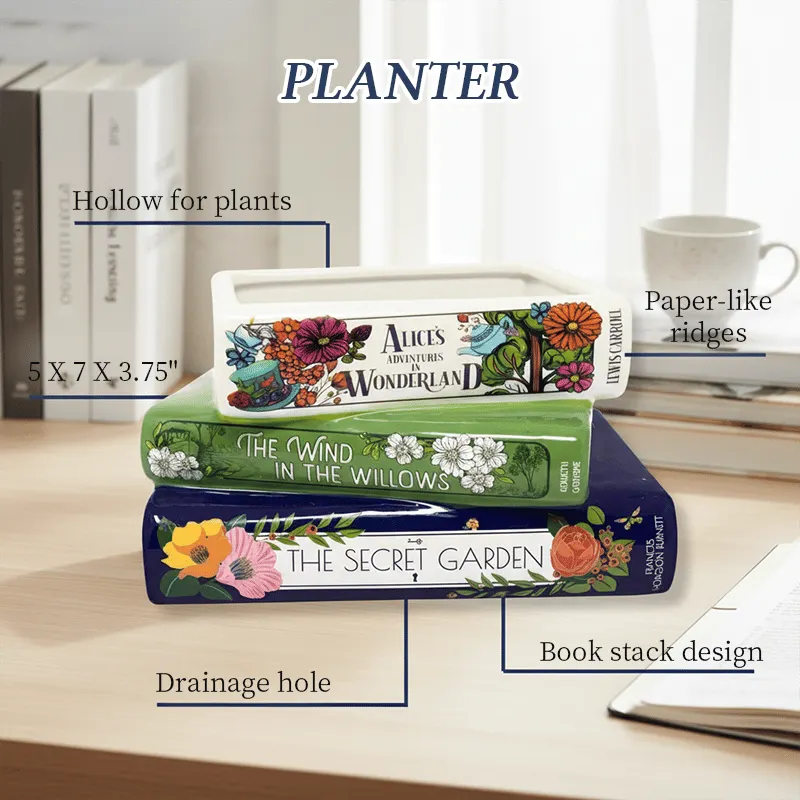 🔥LAST DAY 49% OFF - 📚Whimsical Stacked Book Planter with Drainage Hole