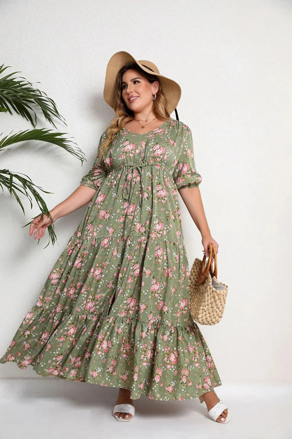 Boho V-neck print loose dress