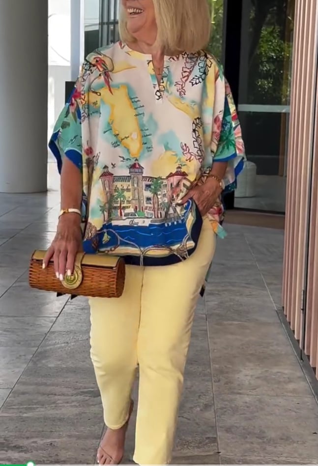 Summer new style high-end printed short-sleeved mid-length top