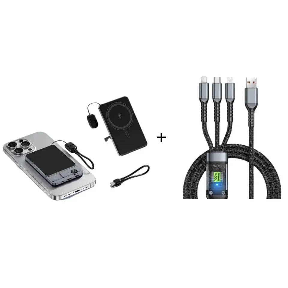 🔥HOT SALE🔥✨ 3-in-1 Magnetic Portable Charger – Wireless, Built-in Stand, Slim 🍃