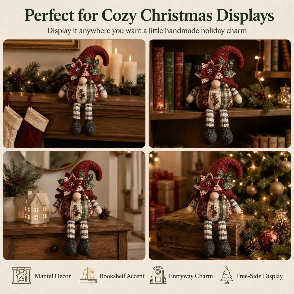 🎉🎄Beginner-Friendly DIY Quilted Christmas Gnome Shelf Sitter Kit | Complete Kit with Coordinated Fabrics, Filling & Step-by-Step Guide Included 💕