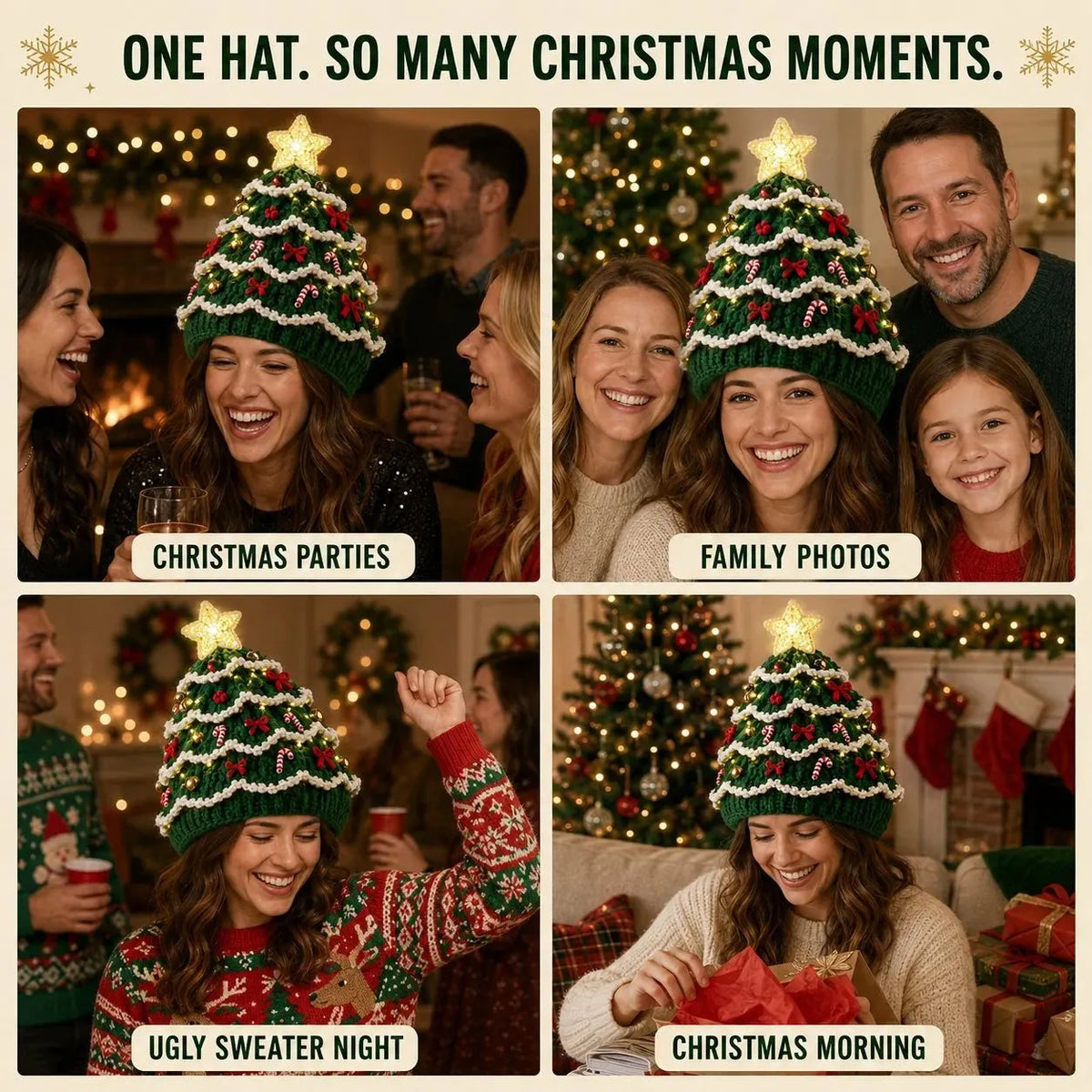 🎉🎄Beginner-Friendly Light-Up Christmas Tree Crochet Hat DIY Kit | Complete Kit with Coordinated Yarn, LED Lights & Step-by-Step Guide Included 💕