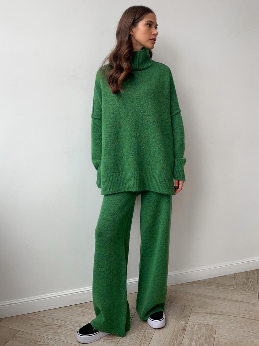 Unique Knit Top with Slit and Loose-fitting Trousers (FREE SHIPPING)