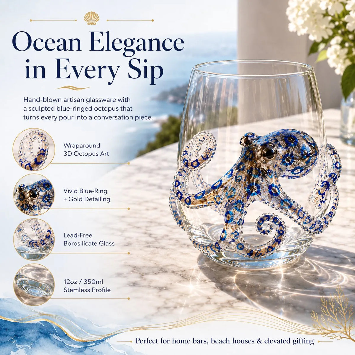 🔥HOT SALE🔥🌊Artisanal Blue Ringed Octopus Glassware