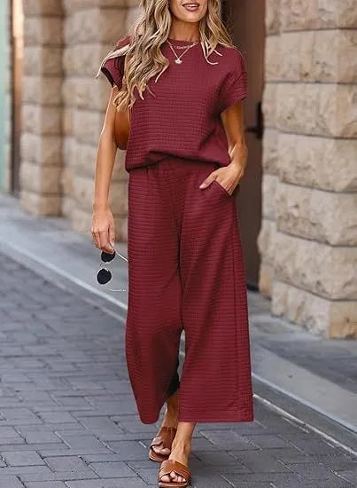 Women's Casual Textured Tops and Wide Leg Pants Lounge Sets (Buy 2 Free Shipping)