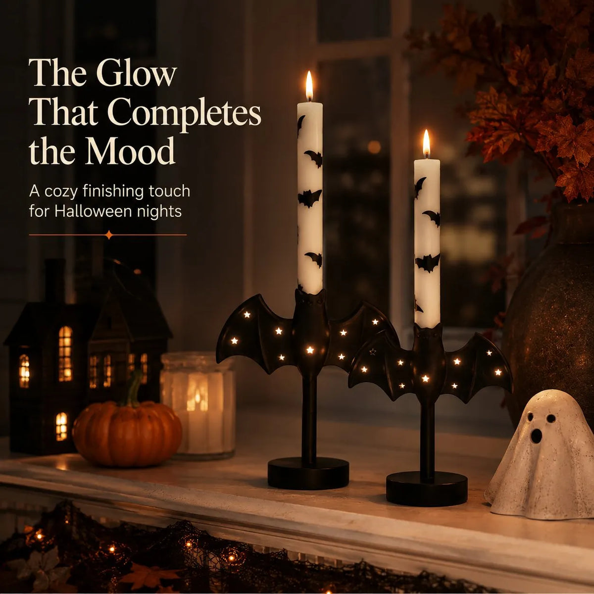 🎉🎃🦇 Flameless Bat Candle Holders for a Safer Halloween Glow(Candles not included)