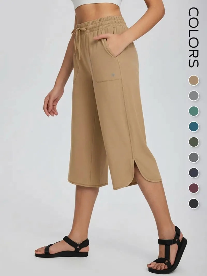👖2026 Women's Wide Leg Yoga Capris – High Waisted with Pockets, Quick Dry, Lightweight, UPF 50+ Sun Protection – Loose Comfy for Hiking, Gym, Travel & Outdoor Workout ☀️