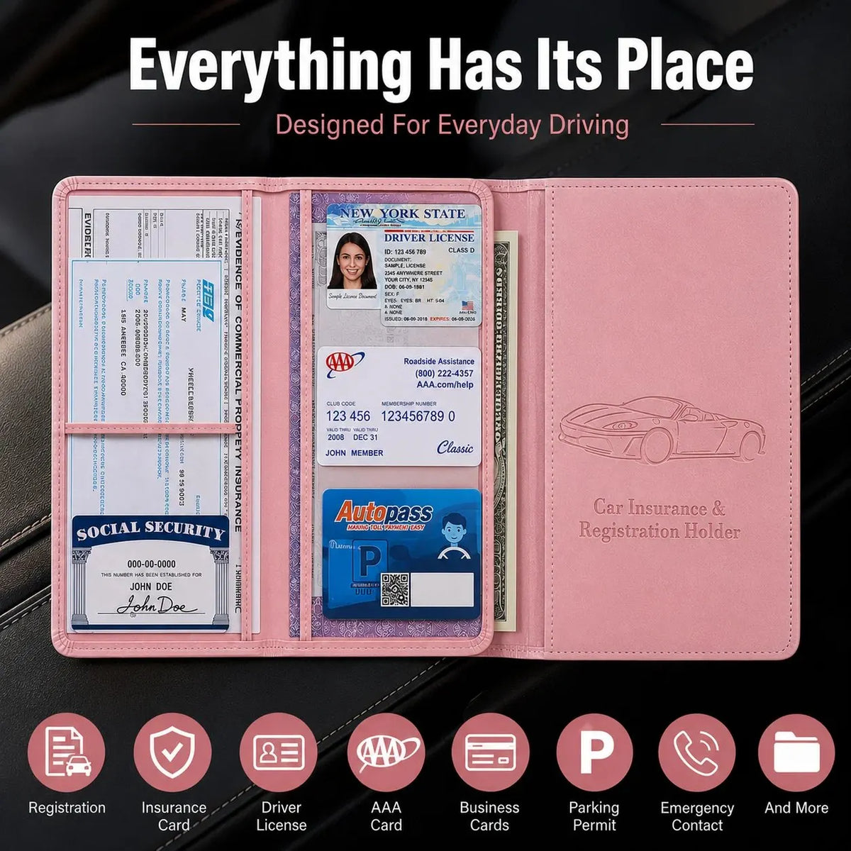 🎉 Car Registration & Insurance Document Holder | Premium PU Leather Organizer