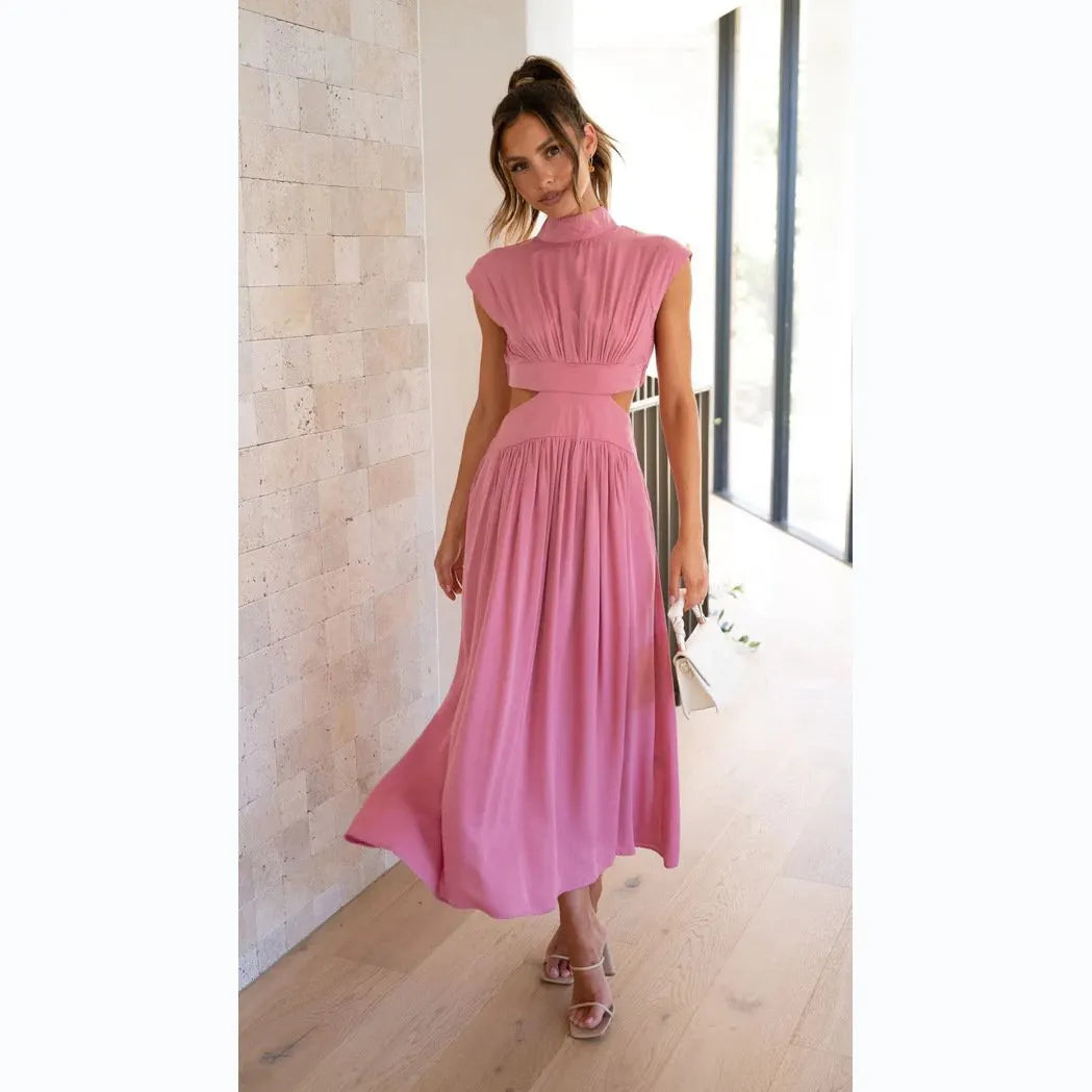 Cutout Waist Pocketed Vacation Midi/Mixi Dress