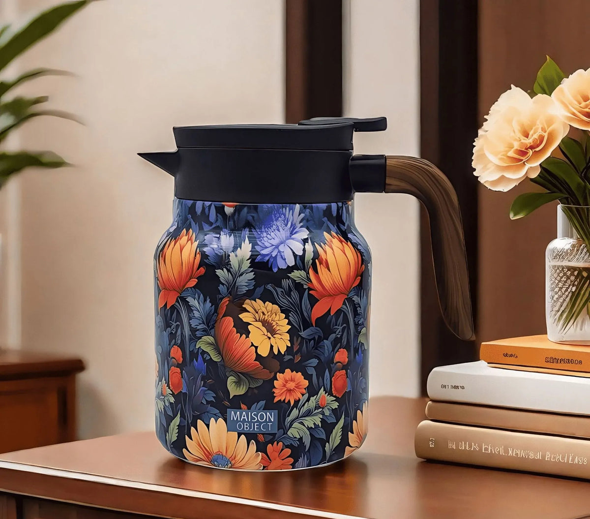 Vintage Floral Pattern Tea Thermos–Built-In Infuser
