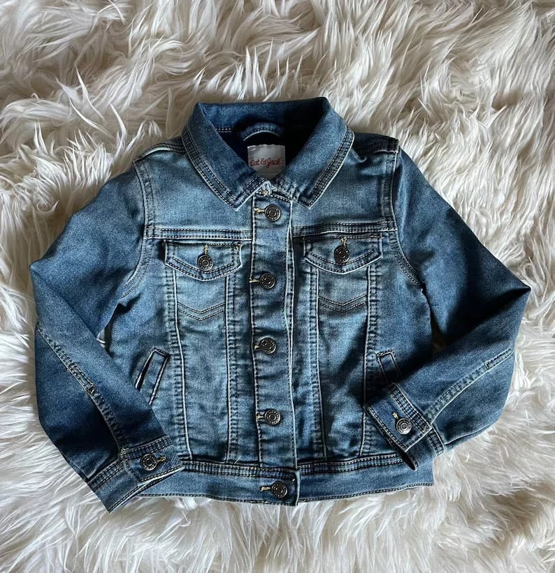 🎁[48-Hour Limited Time Offer]Baby Toddler Kids Personalized Name Embroidered Denim Jean Jacket with patches