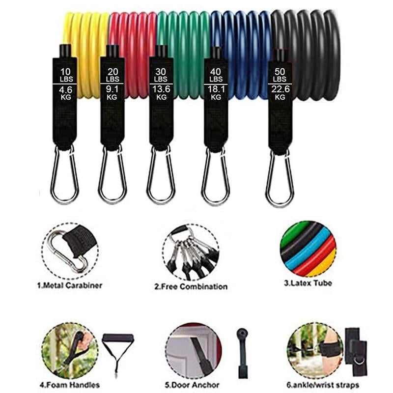 🎉🏋️‍♂️ 11-Piece Fitness Resistance Bands Kit – For Strength, Weight Loss & Home Training