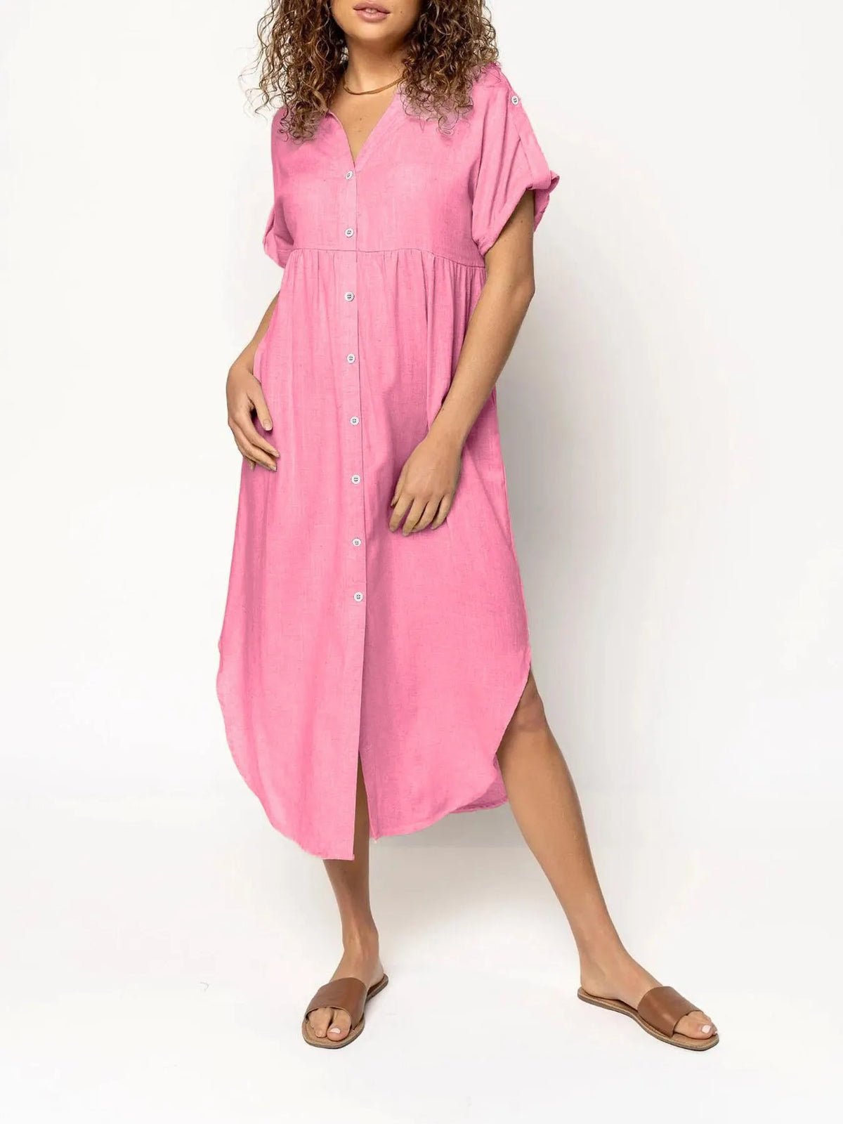 Long Button-down Dress Slit Hem (Buy 2 Free Shipping)