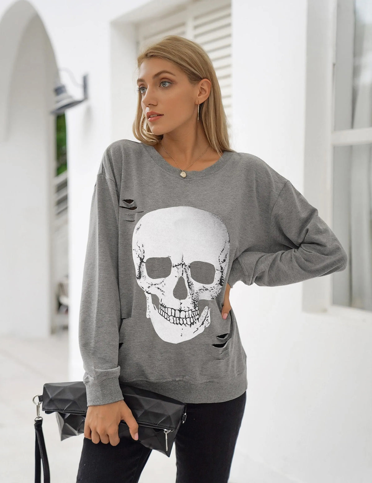 Women's Halloween Sweatshirts Skull Graphic Long Sleeve Pullover Tops