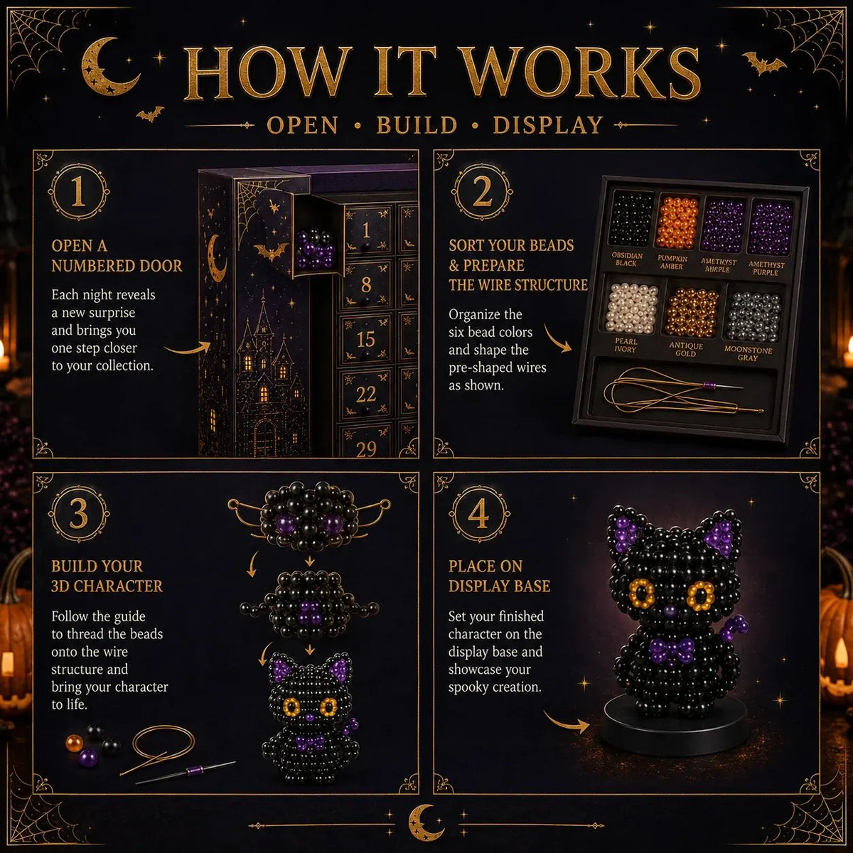 🎉🎃 Hollowmoon 31-Night Jewel-Bead Countdown Calendar | 31 Daily DIY Characters, Complete Craft Supplies & Midnight Parade Display 💎✨