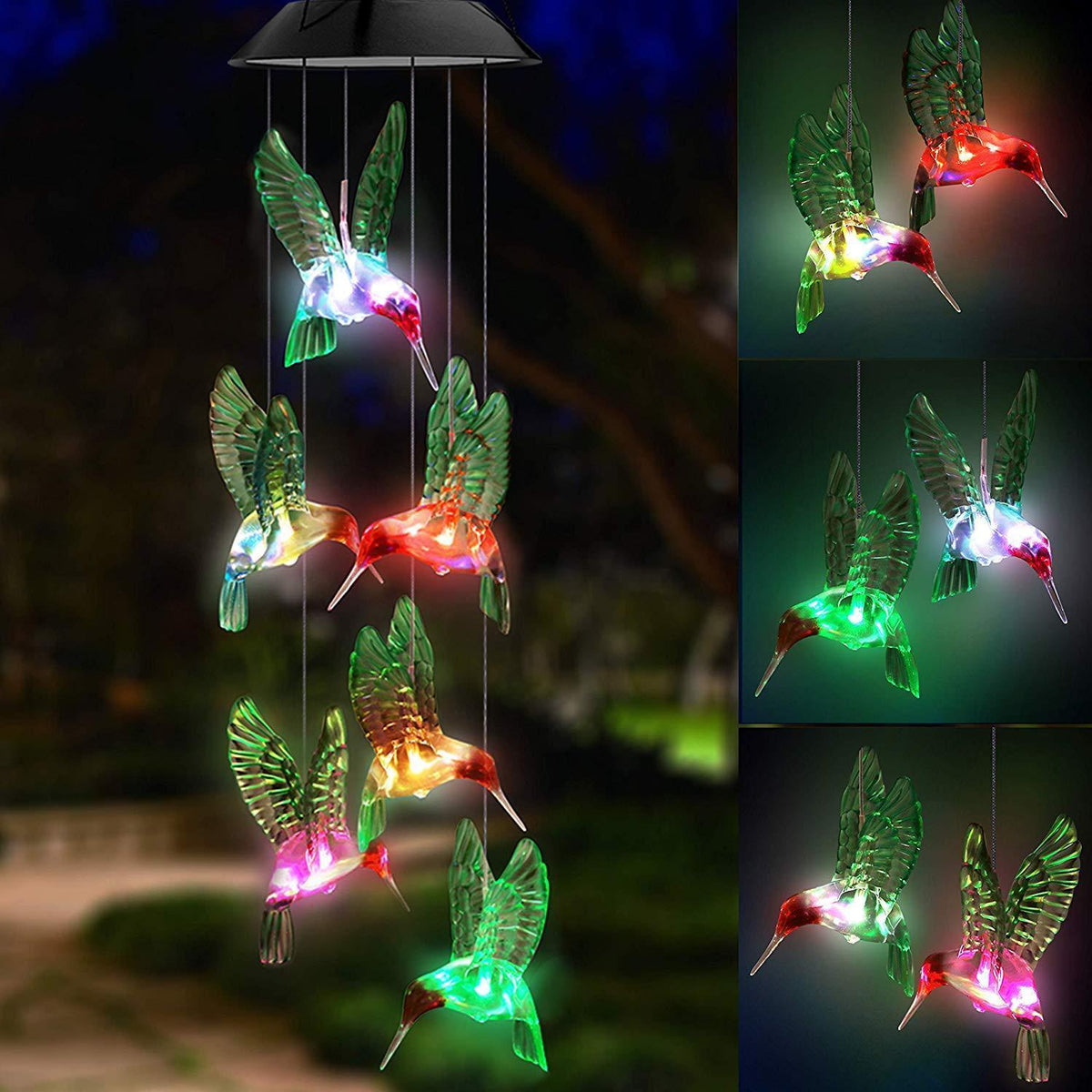 Color-Changing Solar LED Waterproof Hummingbird Wind Chimes