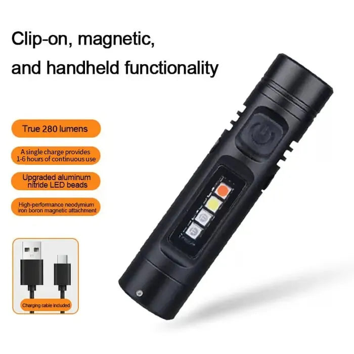 🎉 🔦Pocket Rechargeable EDC Flashlight:  Mini Keychain Light with Fire Starter & Window Breaker