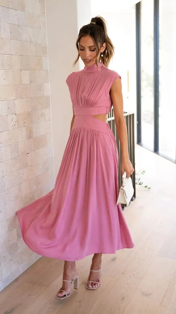Cutout Waist Pocketed Vacation Midi/Mixi Dress