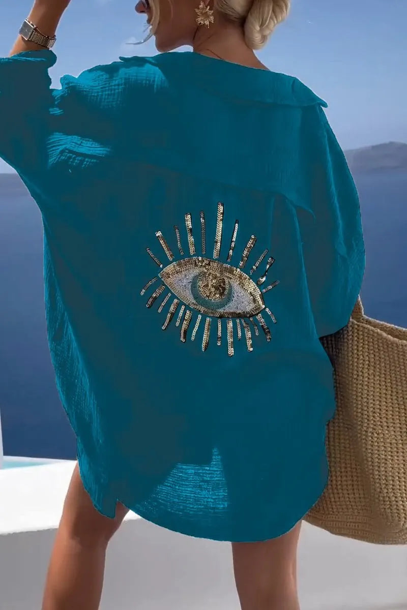 Evil Eye Casual Sequin Beaded Shirt (Buy 2 Free Shipping)