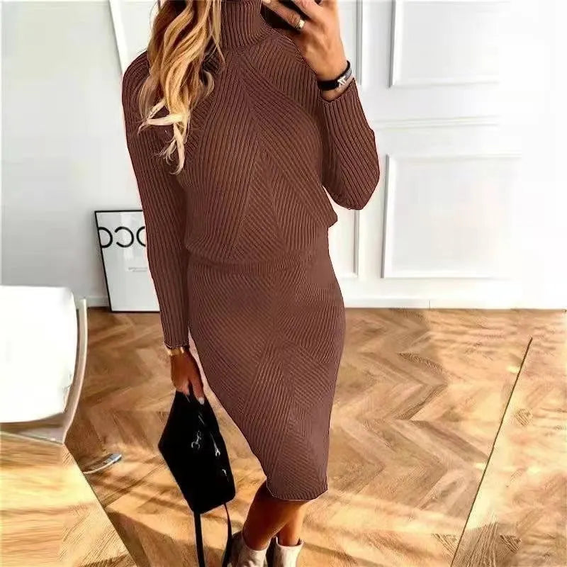 High-neck Knit Sweater Skirt Set (Buy 2 Free Shipping)