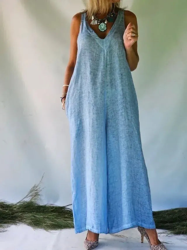 Women's Sleeveless Loose Fit Casual Wide-Leg Jumpsuit – Effortless Comfort & Style