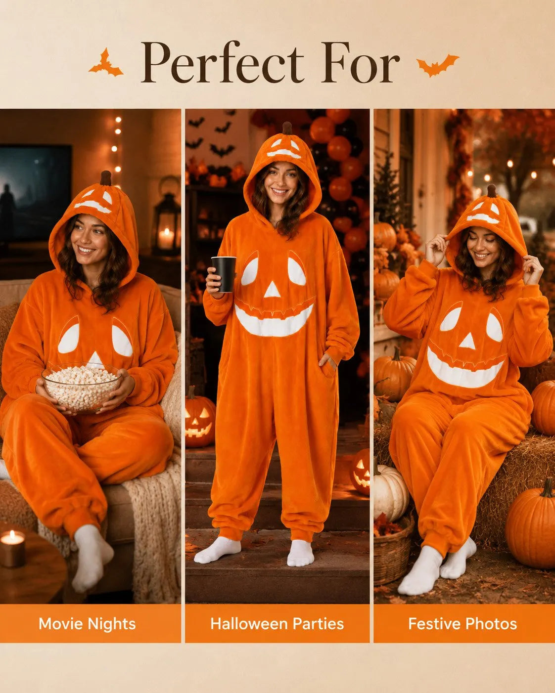 🎃🖤Pumpkin Jack-O’-Lantern Hooded Onesie Costume