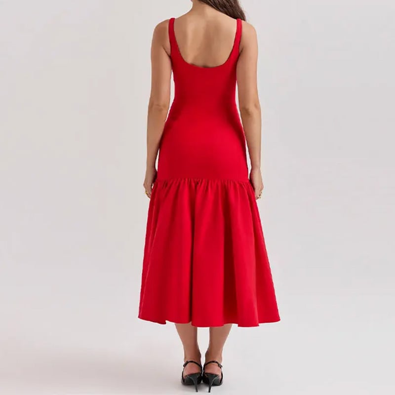 Graceful Silhouette Square Neck Wide Strap Drop Waist Midi Dress