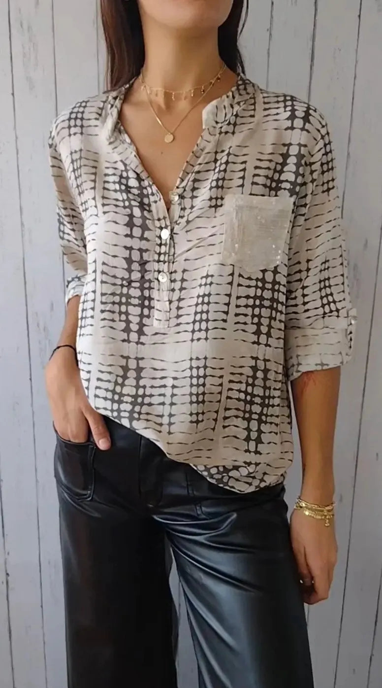 Casual v-neck half-button plaid design blouses - buy 2 free shipping