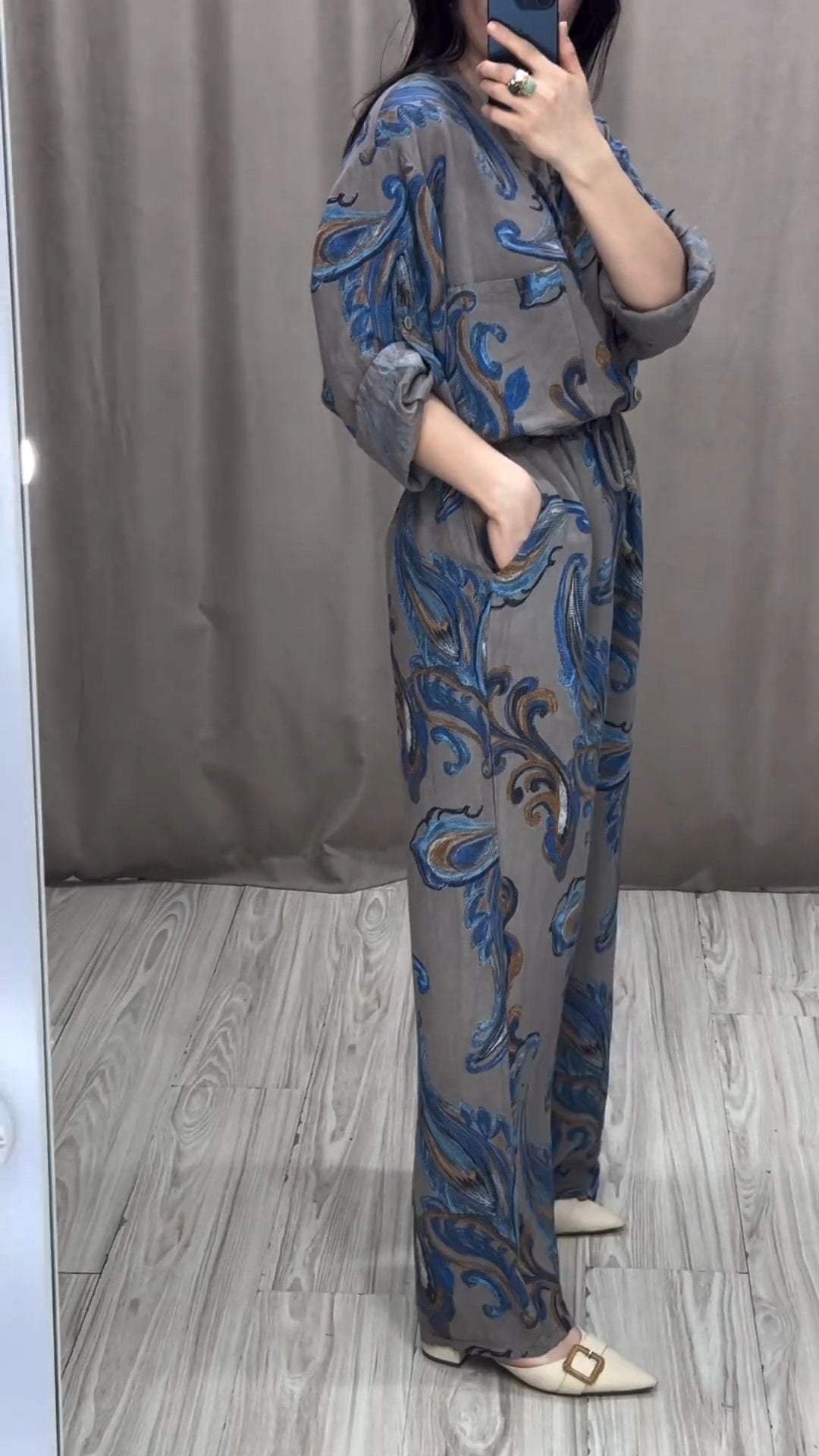 Casual V-neck Printed Shirt and Pants Suit (Buy 2 Sets Free Shipping)