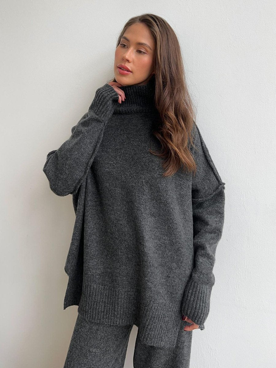 Unique Knit Top with Slit and Loose-fitting Trousers (FREE SHIPPING)