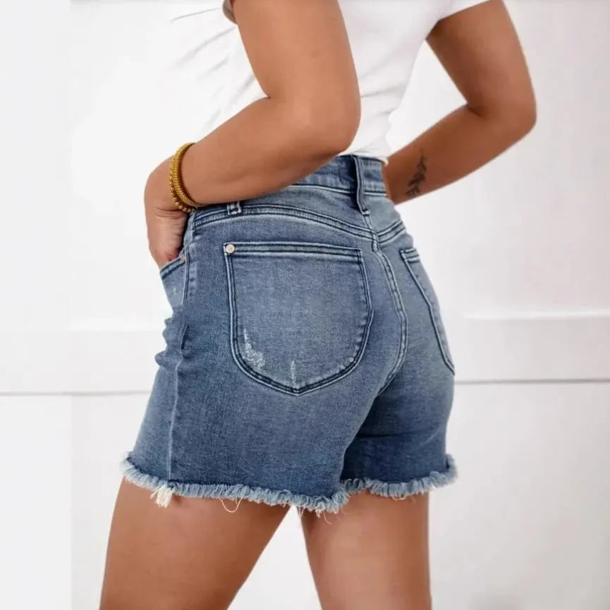 💖Limited Time Sale 49% Off🩳High Rise Frayed Hem Cut Off Jean Shorts
