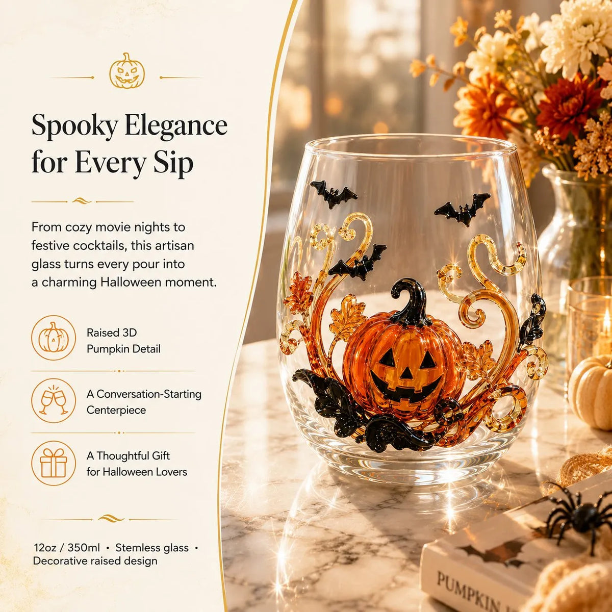 🎉🎃 3D Halloween Artisan Glassware Collection | For Magical Halloween Sips, Eye-Catching 3D Details, Luminous Festive Party Moments & Cozy Fall Home Bar Glow