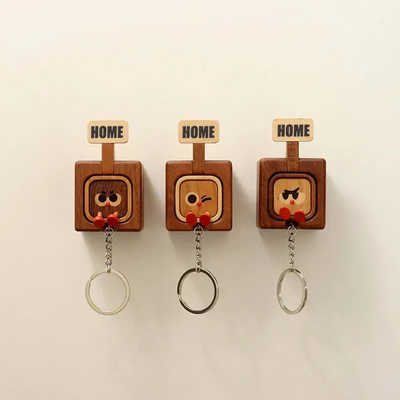 🎉 🔥Hot Selling:Creative Wooden Key Hooks with Funny Facial Expressions - Functional & Stylish Key