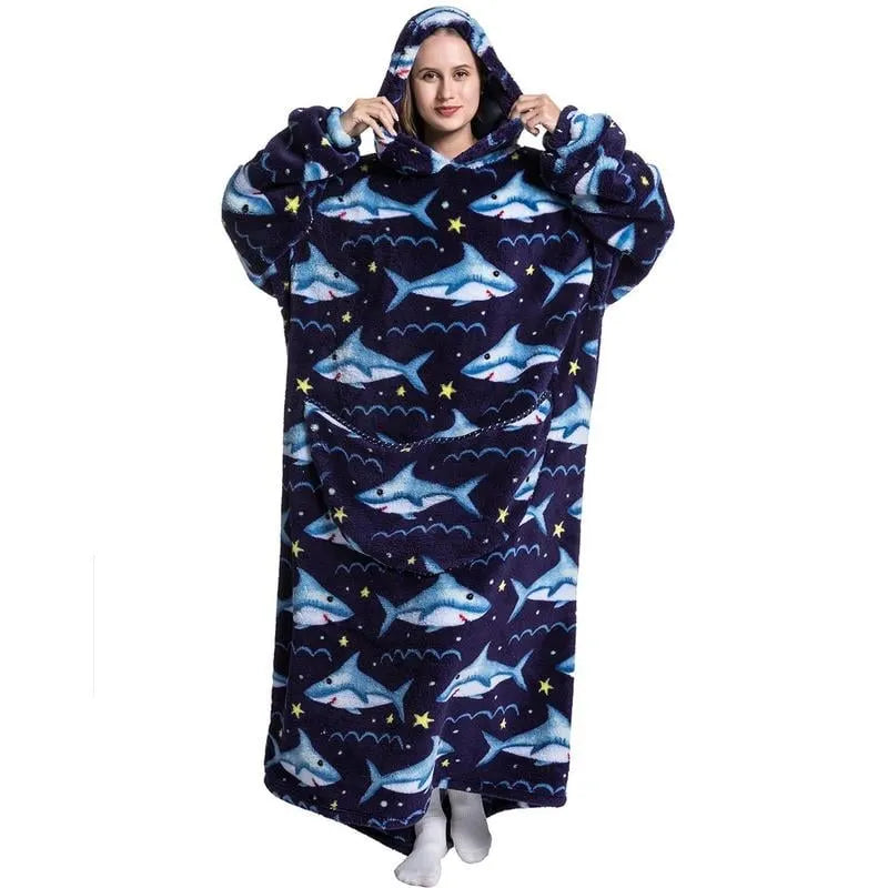 Cute Cartoon Print Hoodie Blanket