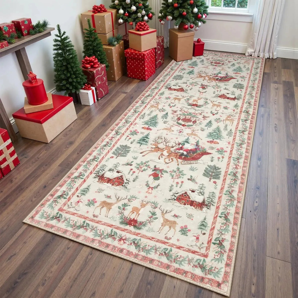 🎉 🔥Soft Christmas Tree Santa Claus Carpet Runner