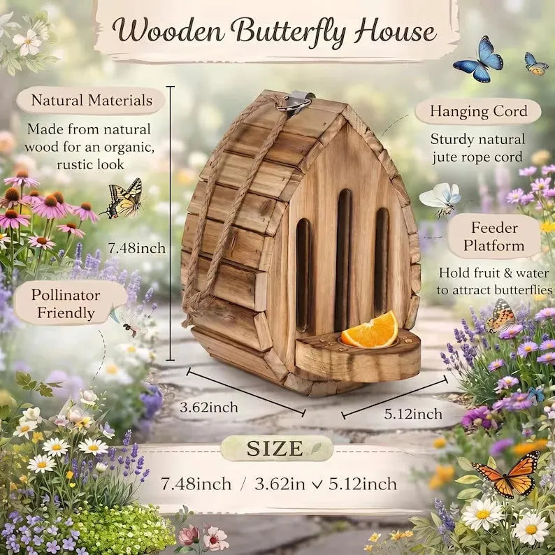 🔥HOT SALE🔥🎉Handmade Garden Butterfly House with Feeder Station🦋