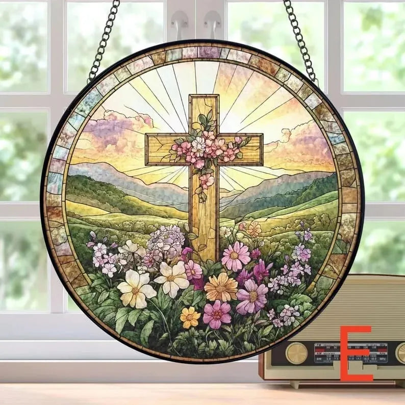 🔥Last Day 50% Off--Cross And Wild Flower Suncatcher Ornament