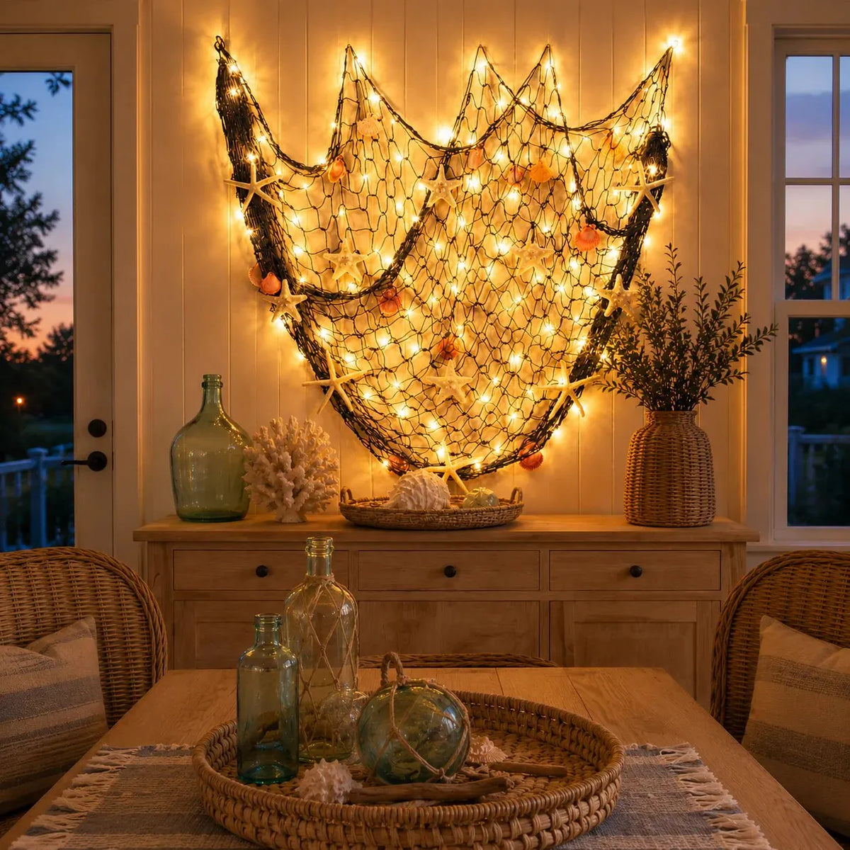 🔥HOT SALE🔥🌊✨ Coastal Fishing Net Wall Hanging with Fairy Lights