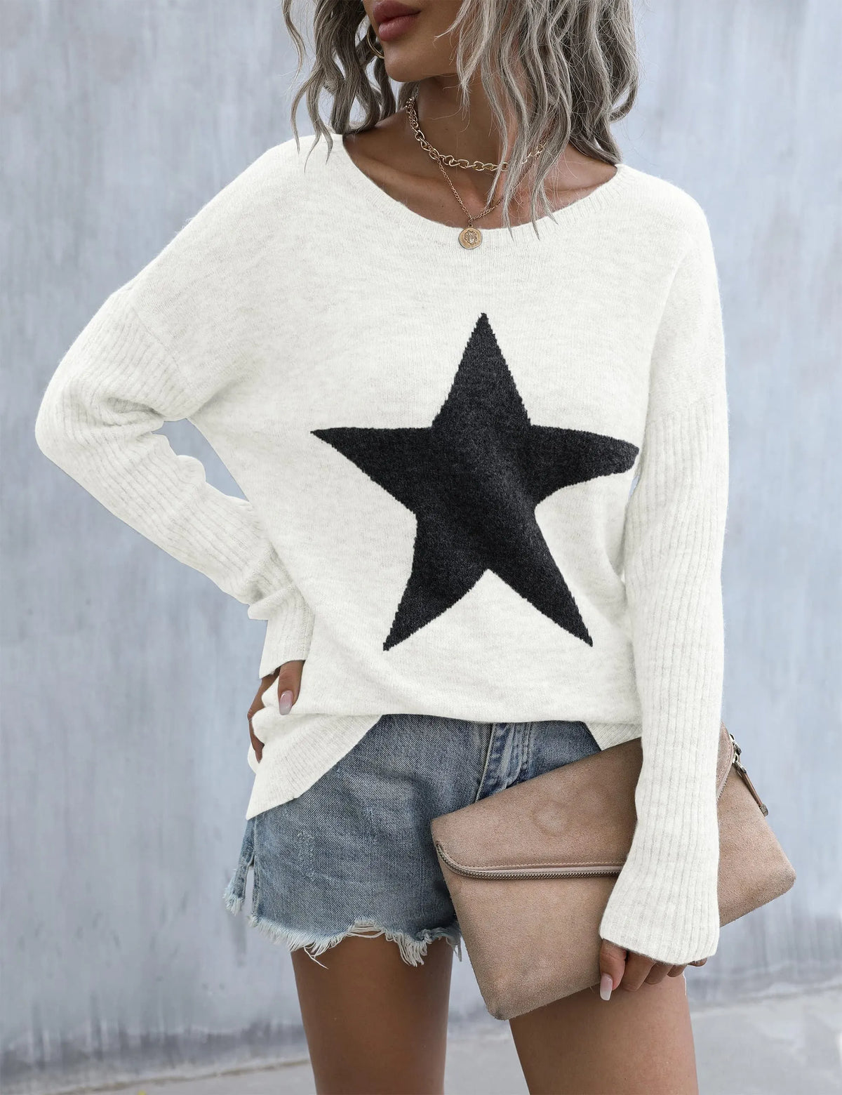 Women's Fall Off The Shoulder Knitted Pullover Sweater