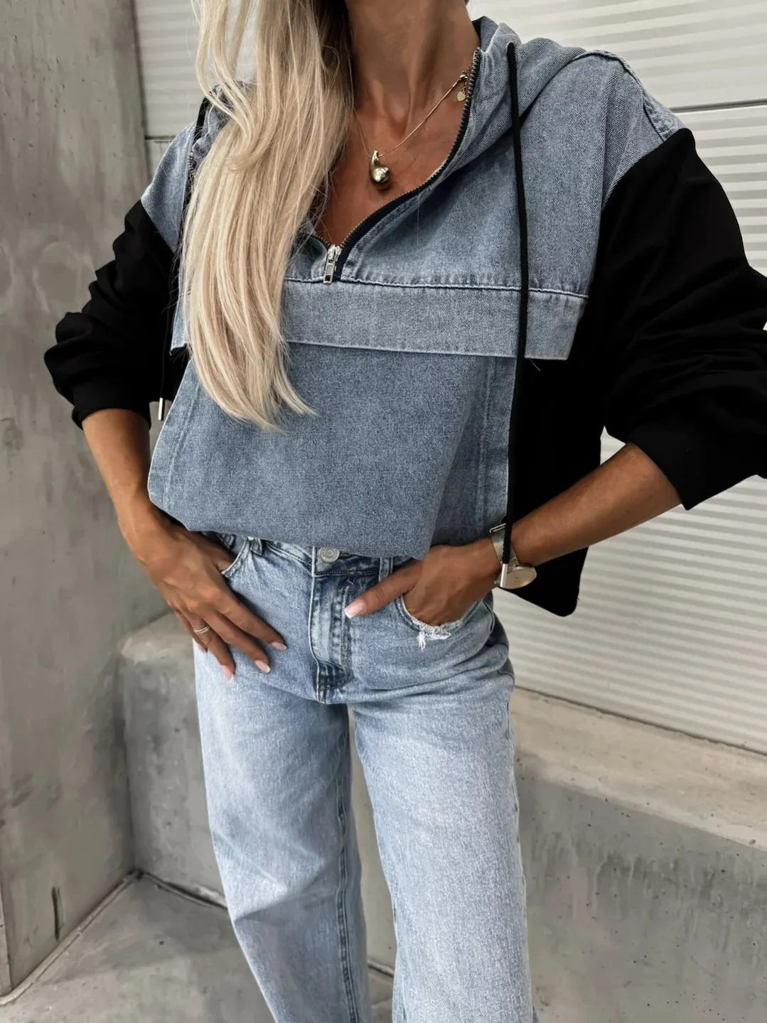 Women's Hooded Denim Patchwork Sweatshirt🍂Buy 2 Free Shipping
